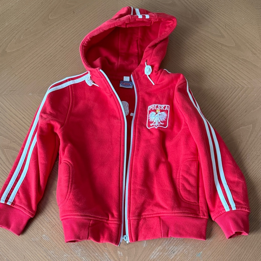 Polska Kids Red Hoodie with White Stripes